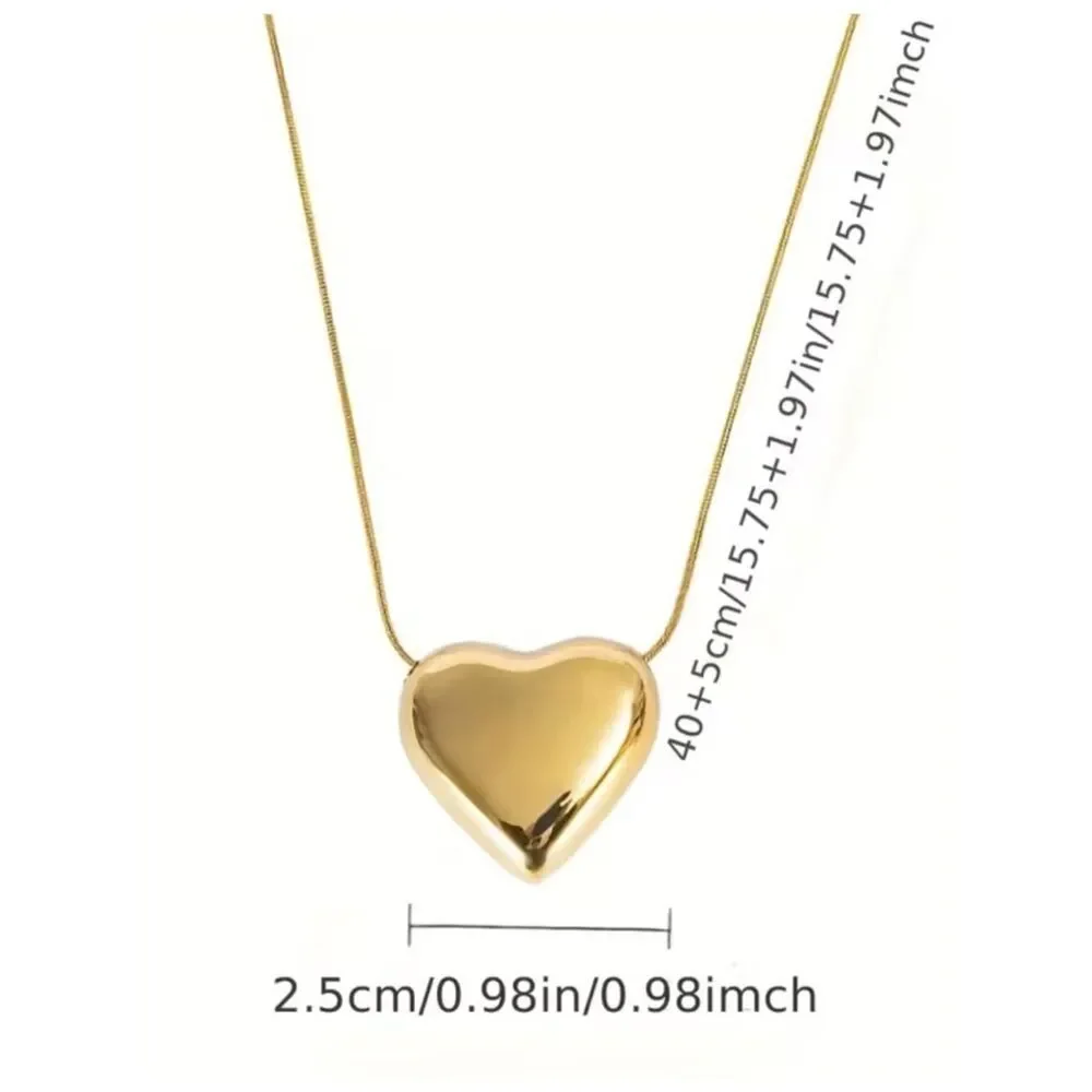 Minimalist 3D Heart Pendant Necklace 18k Ion-Plated Stainless Steel Snake Chain